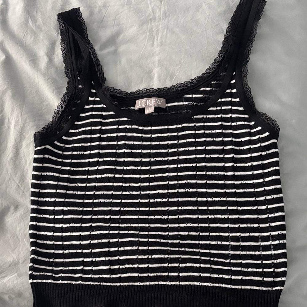 J. Crew Black and White Striped Lace Tank Top